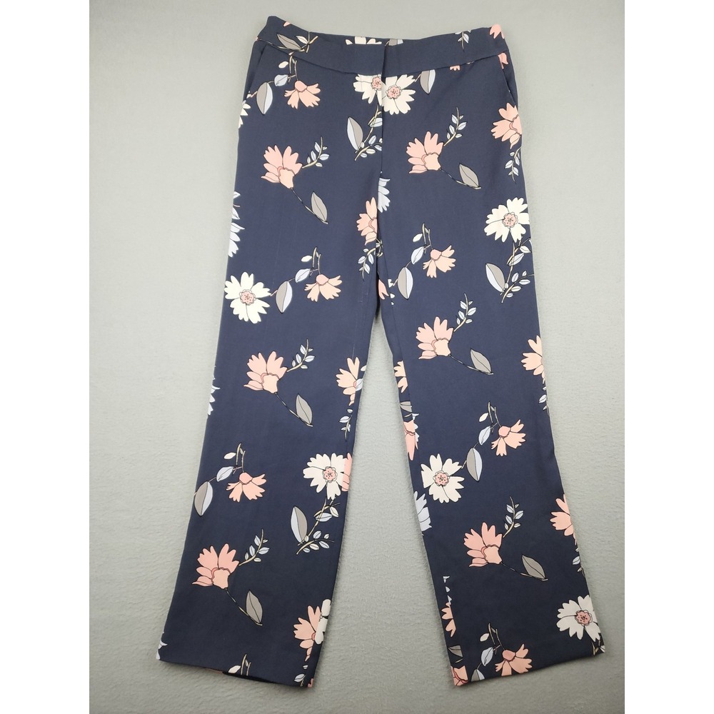 Ann Taylor LOFT Dress Pants Womens 4 Blue Floral Crepe Straight Work Career
